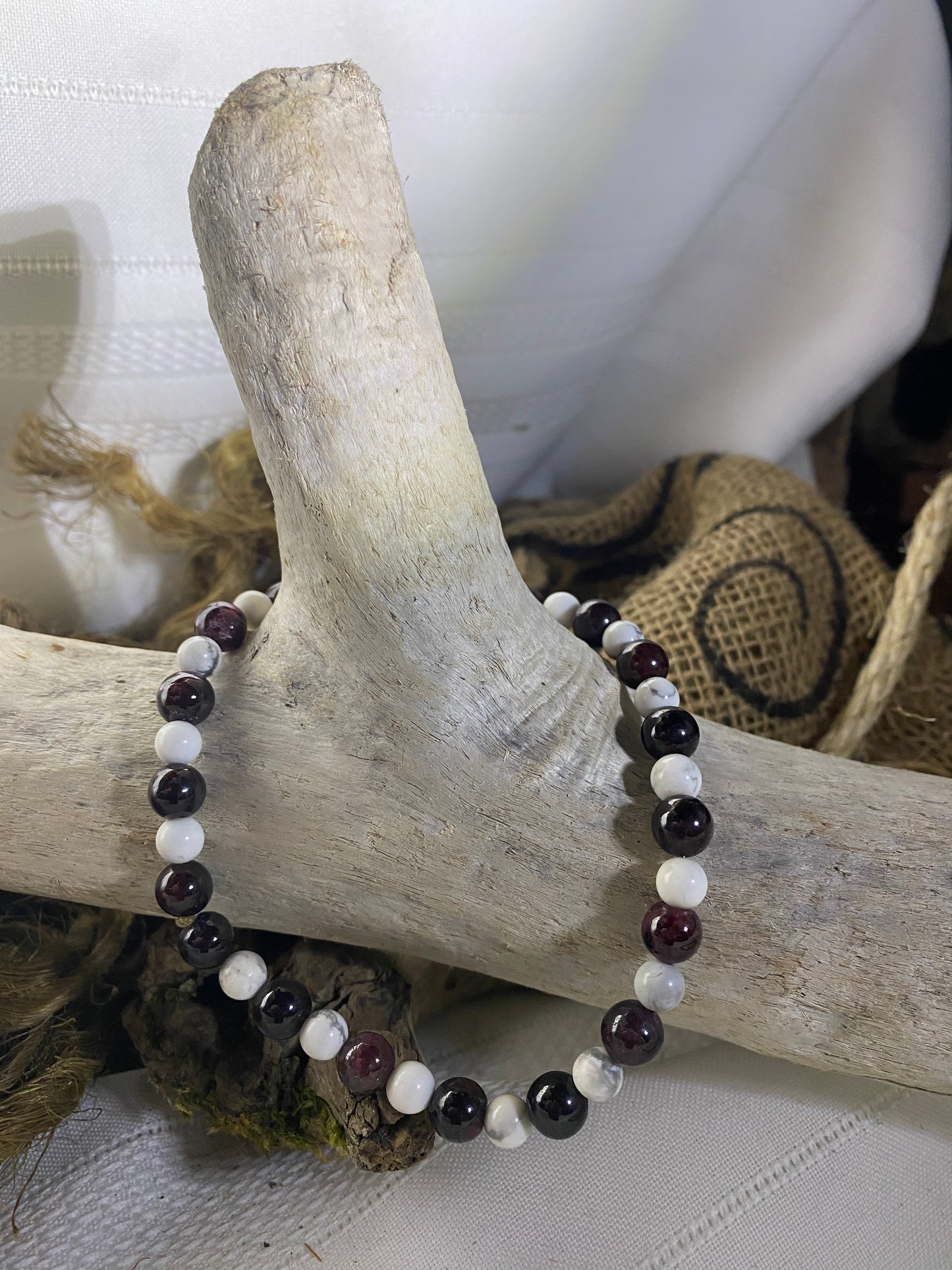 Howlite and Dark Cherry Quartz anklet