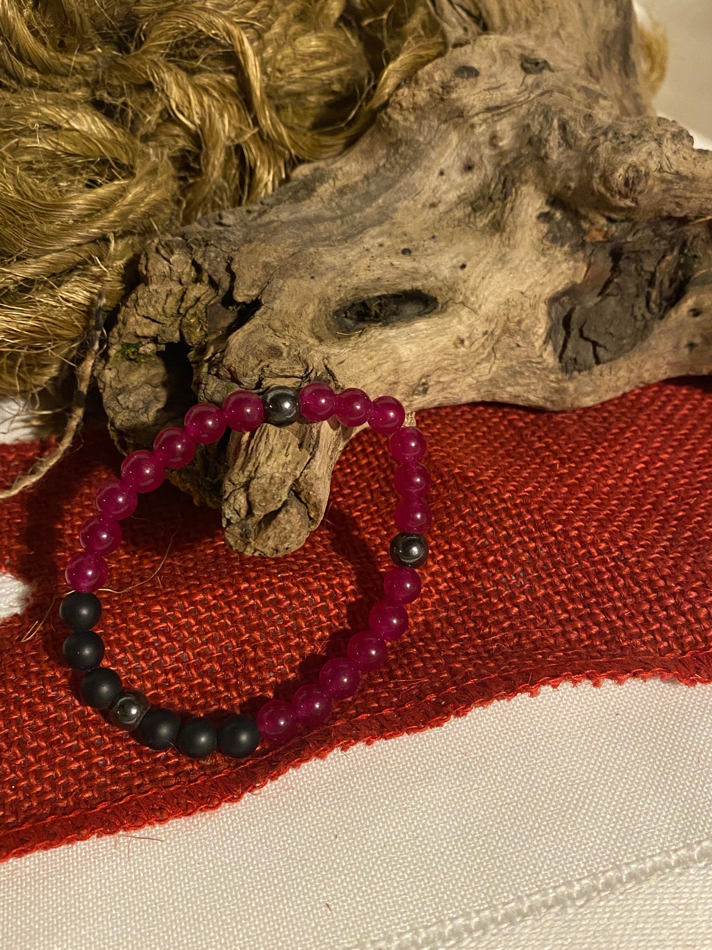 Pink Jade, Shungite, Hematite