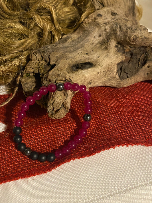 Pink Jade, Shungite, Hematite