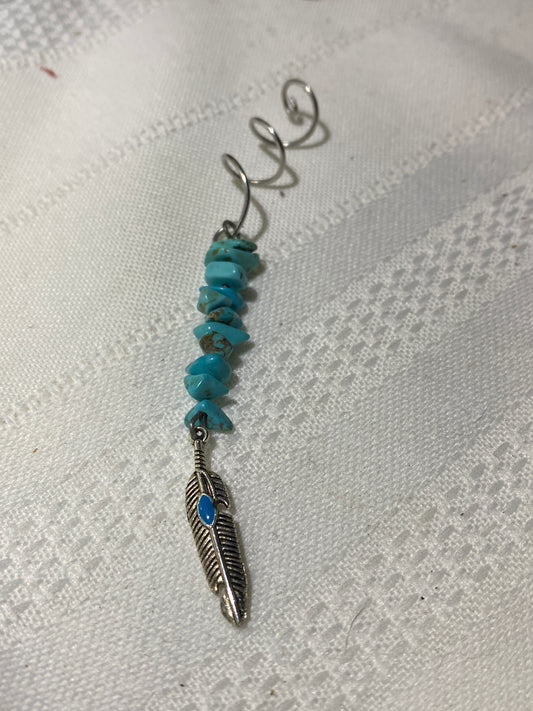 Turquoise Hair twist with feather accent