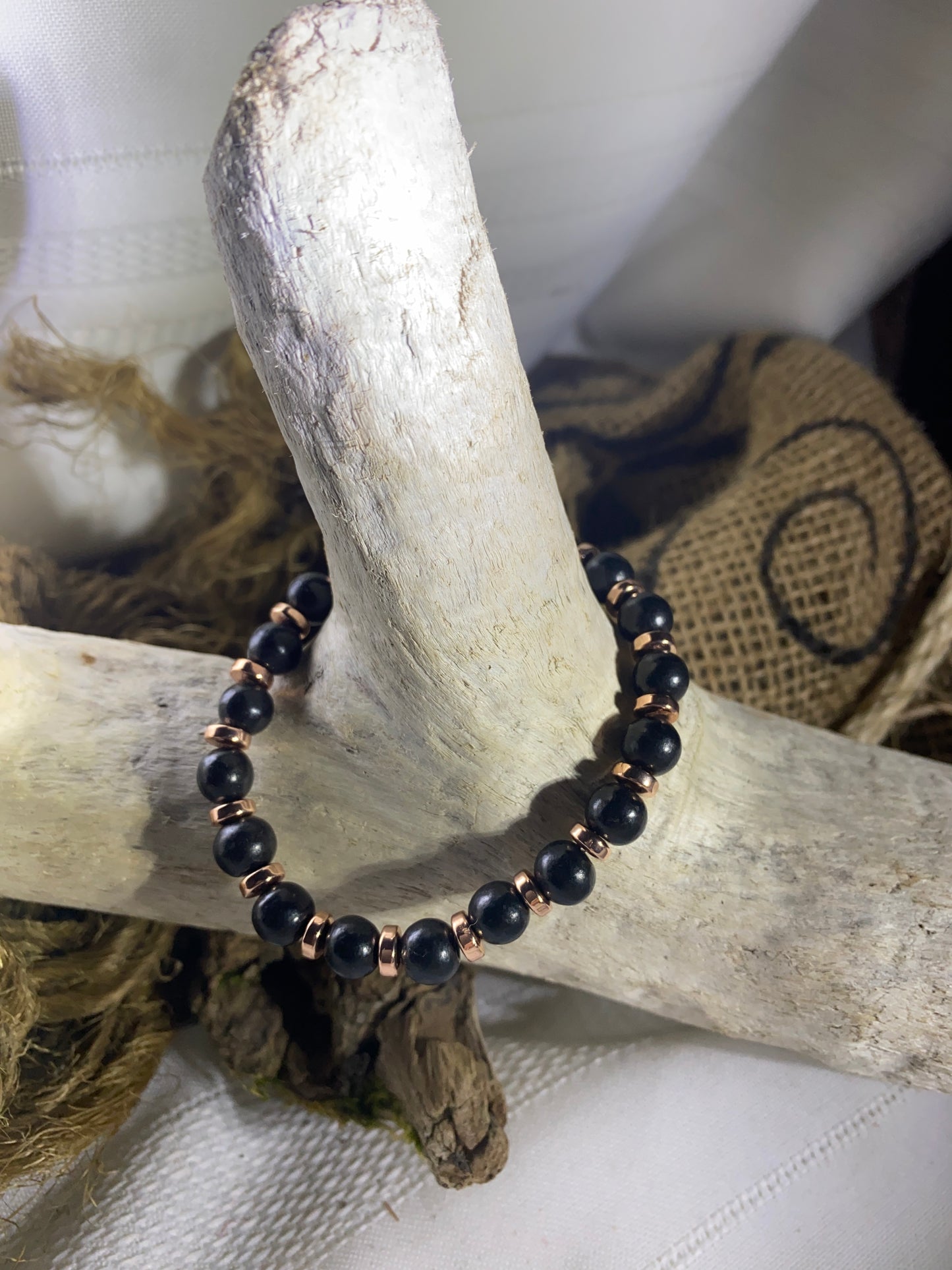 Black Wood and Rose Gold hematite